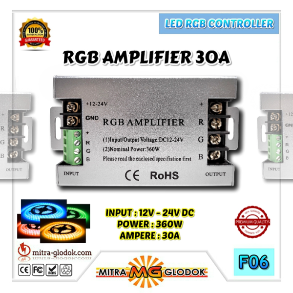 RGB Amplifier 30A DC 12V-24V 360W - LED Strip Controller - Penguat Sinyal | Alumunium